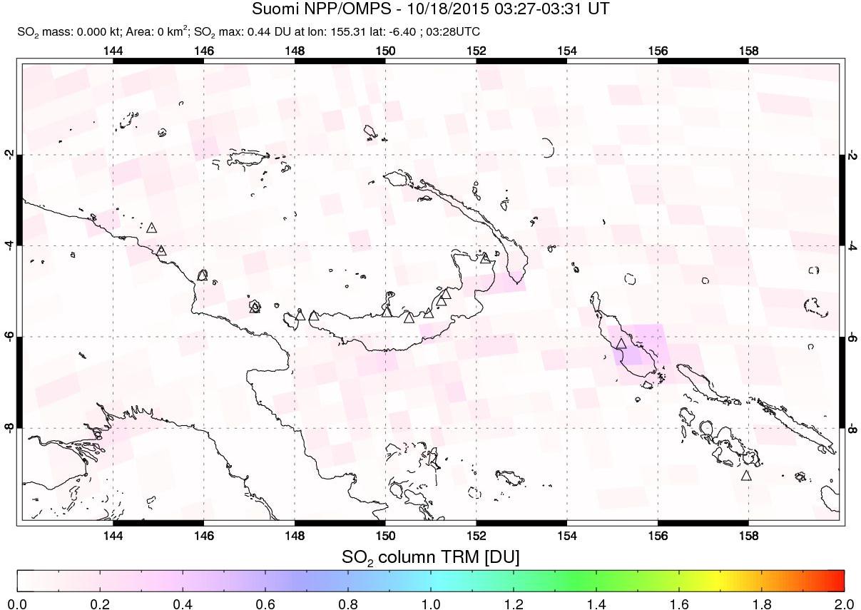 A sulfur dioxide image over Papua, New Guinea on Oct 18, 2015.