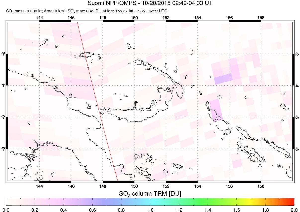 A sulfur dioxide image over Papua, New Guinea on Oct 20, 2015.