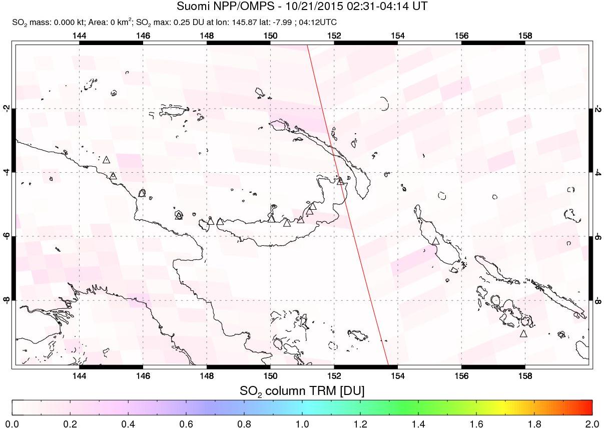 A sulfur dioxide image over Papua, New Guinea on Oct 21, 2015.