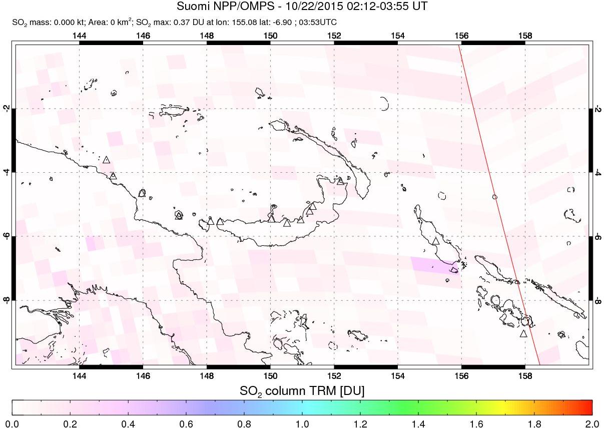 A sulfur dioxide image over Papua, New Guinea on Oct 22, 2015.