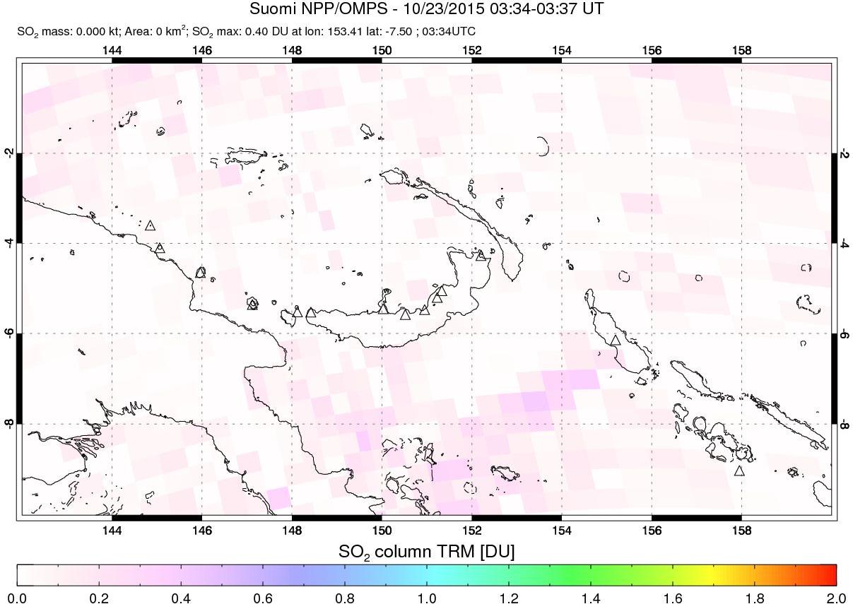 A sulfur dioxide image over Papua, New Guinea on Oct 23, 2015.