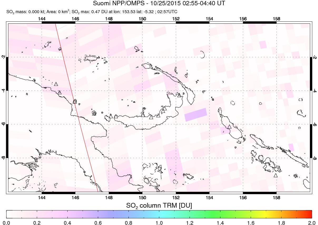 A sulfur dioxide image over Papua, New Guinea on Oct 25, 2015.