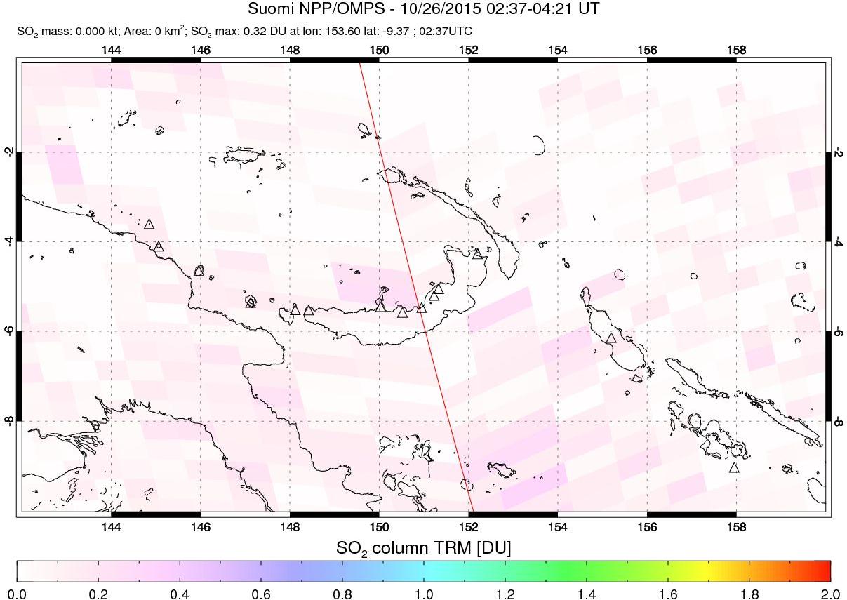 A sulfur dioxide image over Papua, New Guinea on Oct 26, 2015.