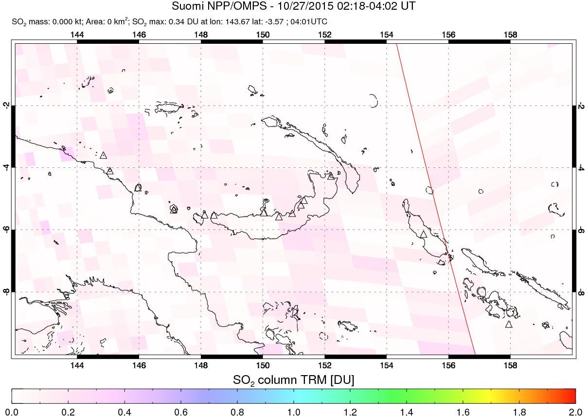 A sulfur dioxide image over Papua, New Guinea on Oct 27, 2015.