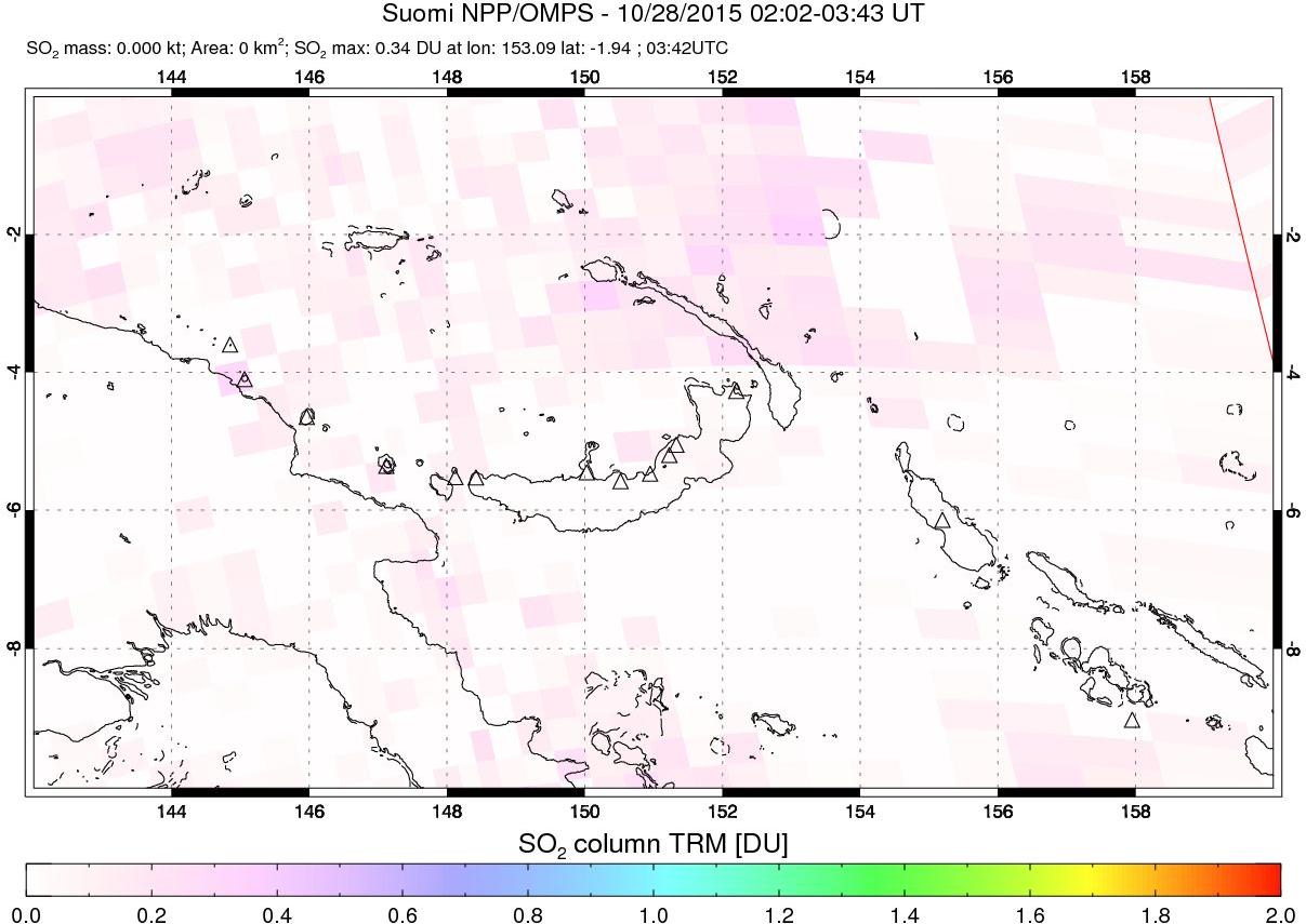 A sulfur dioxide image over Papua, New Guinea on Oct 28, 2015.