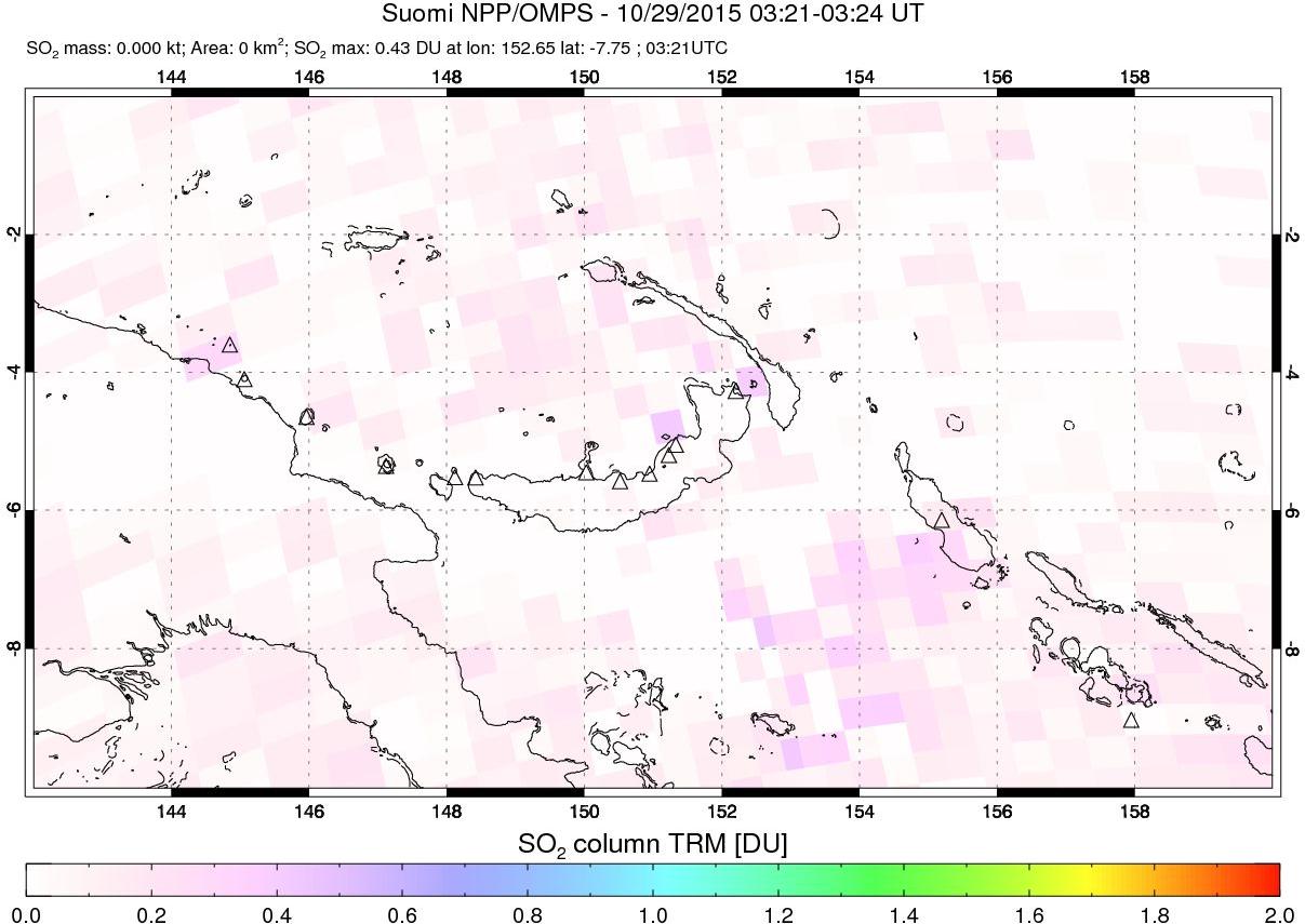 A sulfur dioxide image over Papua, New Guinea on Oct 29, 2015.