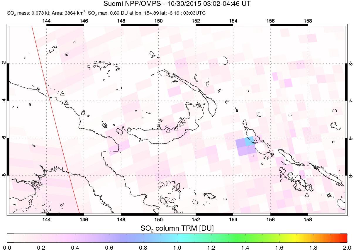 A sulfur dioxide image over Papua, New Guinea on Oct 30, 2015.