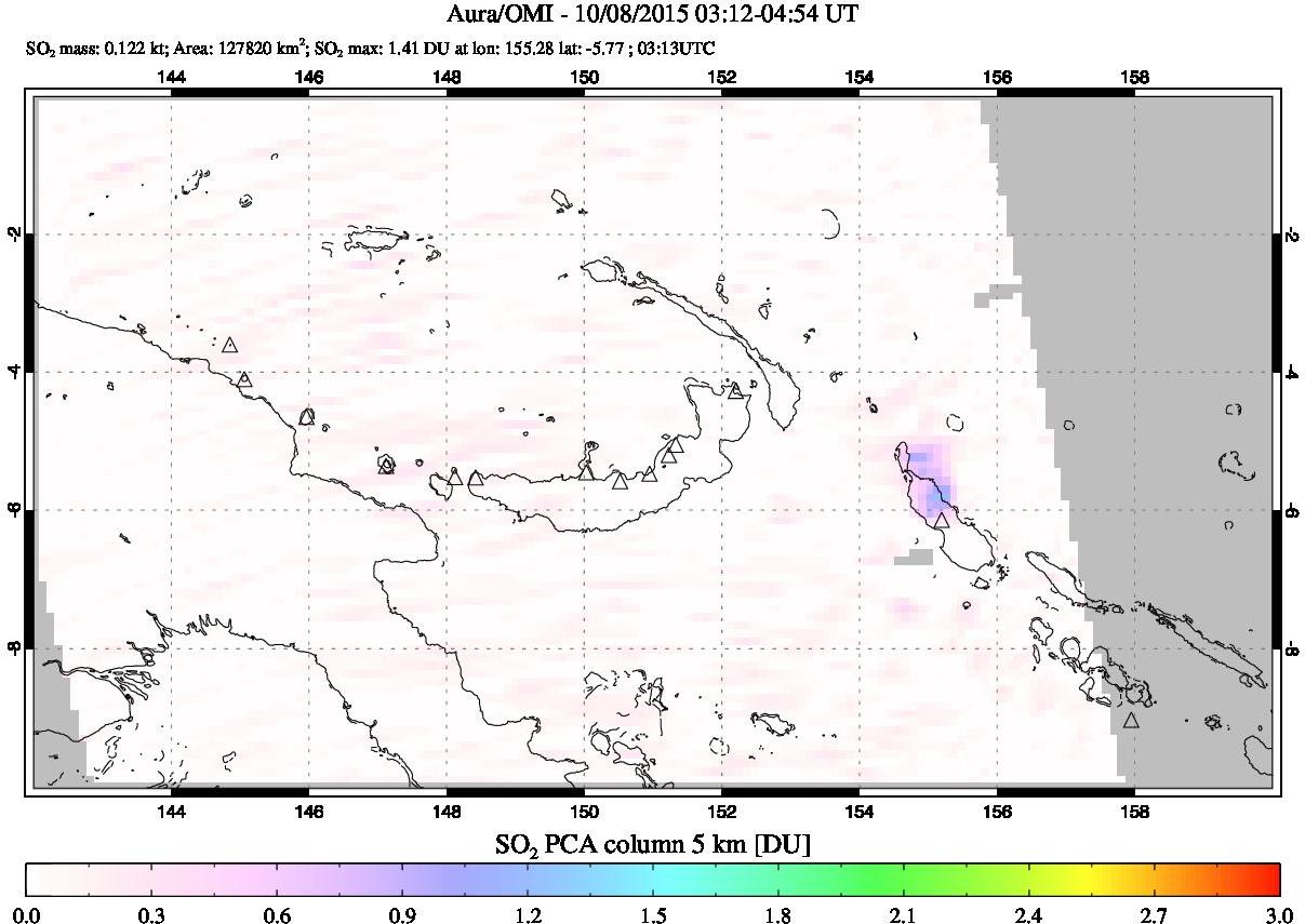 A sulfur dioxide image over Papua, New Guinea on Oct 08, 2015.