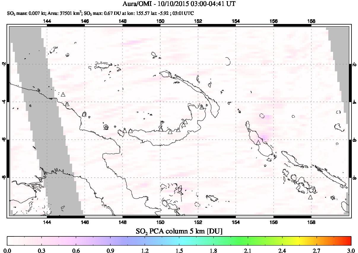 A sulfur dioxide image over Papua, New Guinea on Oct 10, 2015.