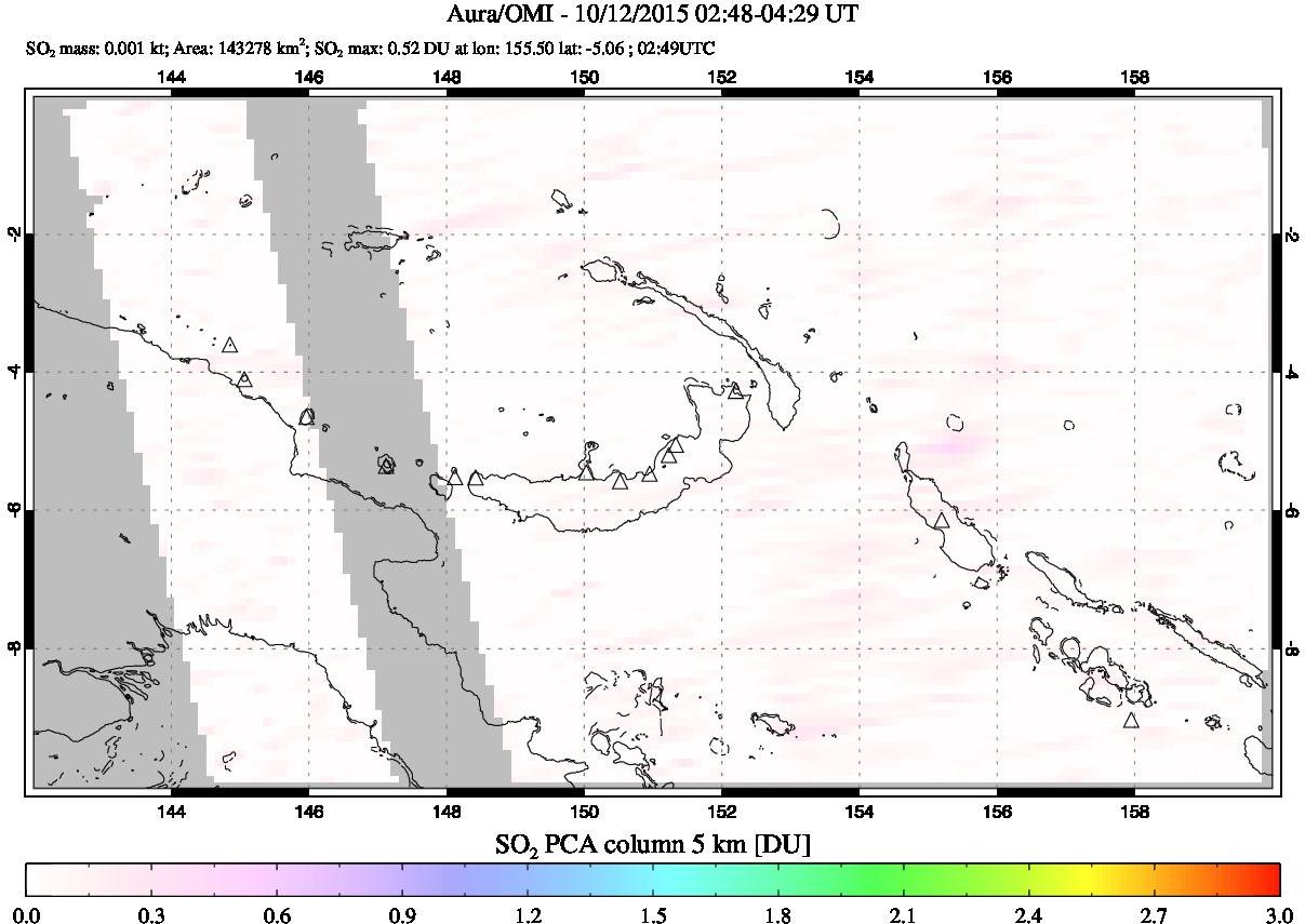 A sulfur dioxide image over Papua, New Guinea on Oct 12, 2015.