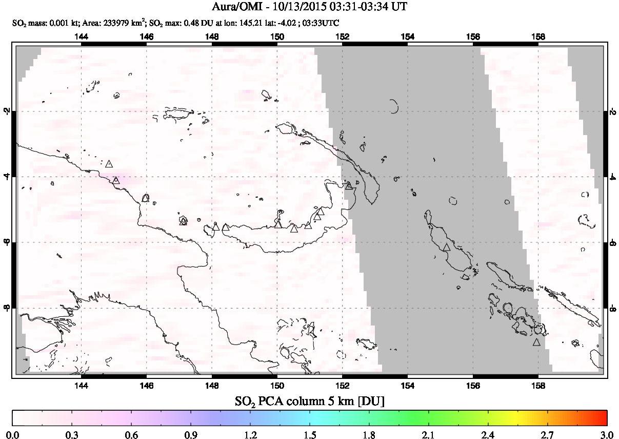 A sulfur dioxide image over Papua, New Guinea on Oct 13, 2015.