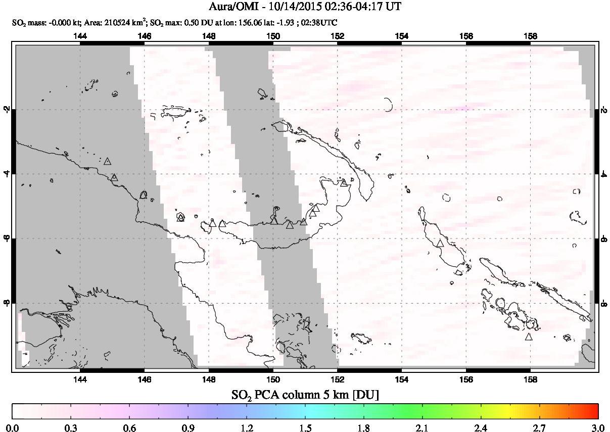 A sulfur dioxide image over Papua, New Guinea on Oct 14, 2015.