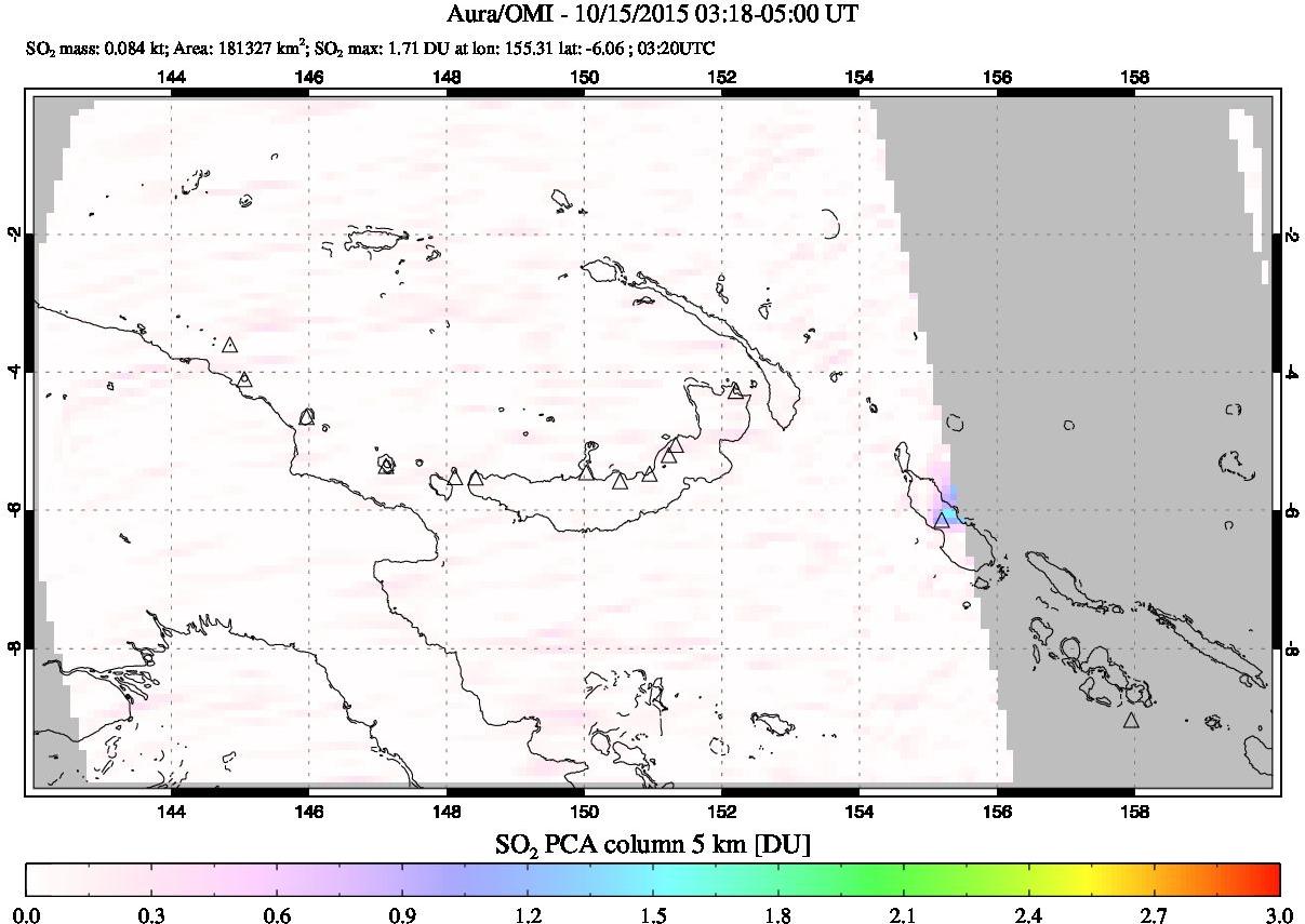 A sulfur dioxide image over Papua, New Guinea on Oct 15, 2015.