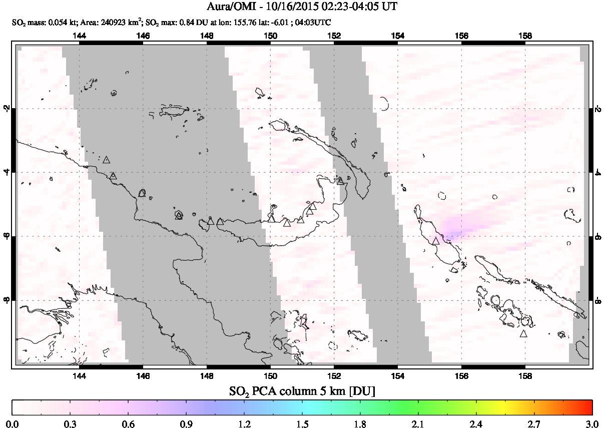 A sulfur dioxide image over Papua, New Guinea on Oct 16, 2015.