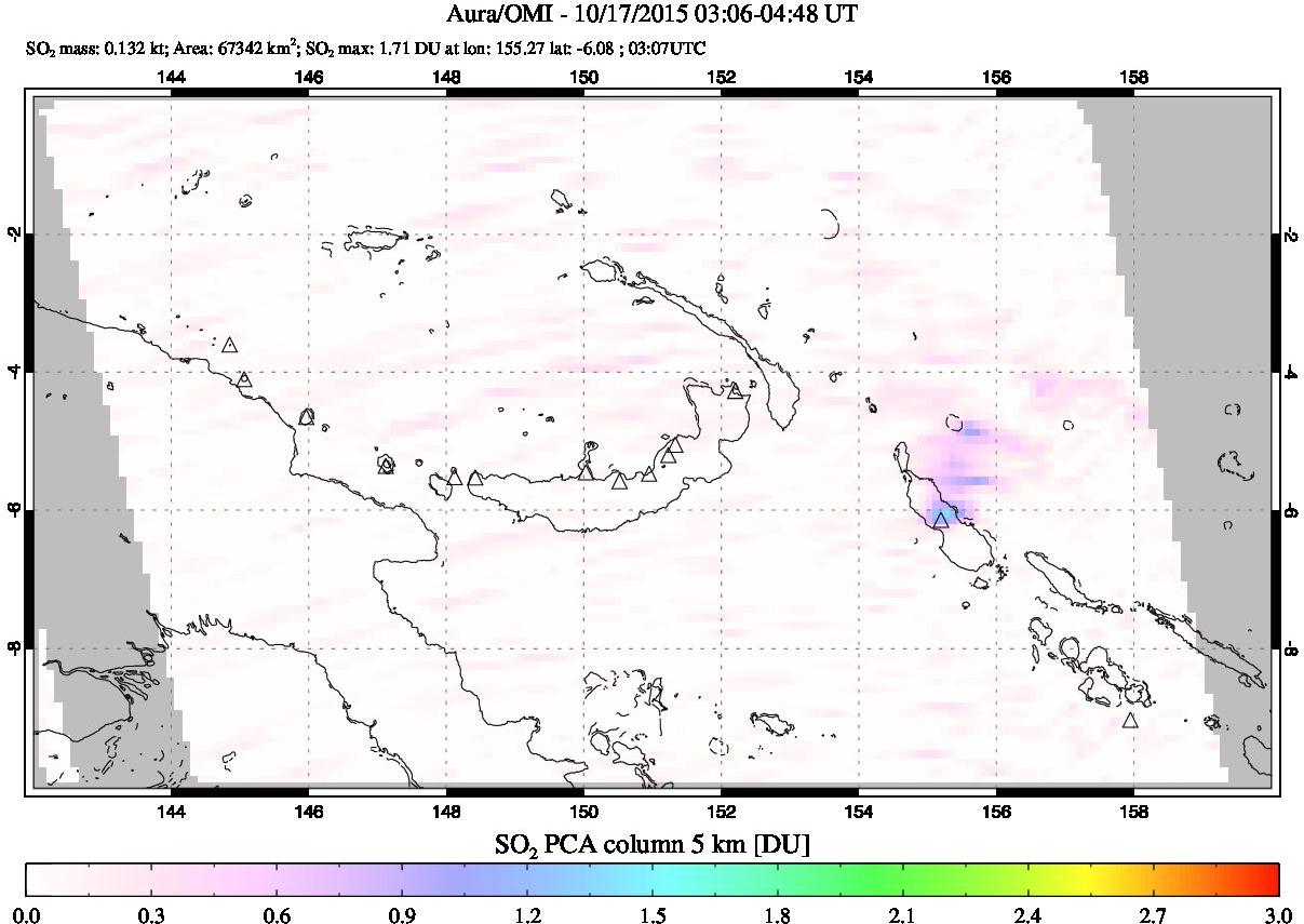 A sulfur dioxide image over Papua, New Guinea on Oct 17, 2015.