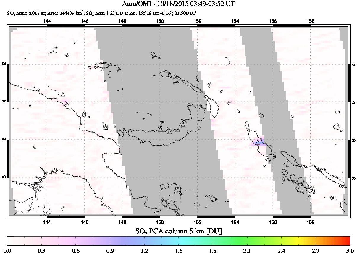 A sulfur dioxide image over Papua, New Guinea on Oct 18, 2015.