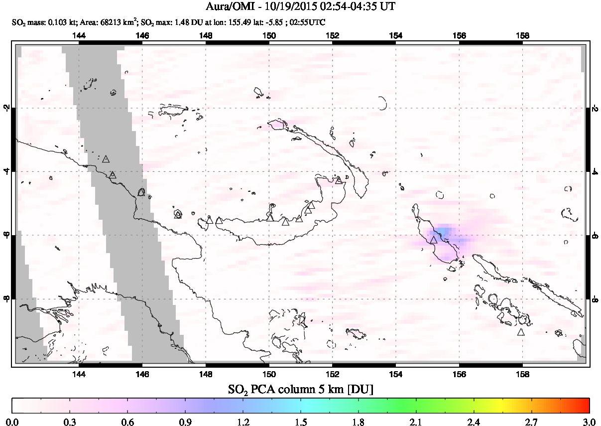 A sulfur dioxide image over Papua, New Guinea on Oct 19, 2015.