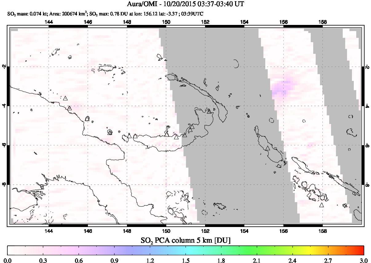 A sulfur dioxide image over Papua, New Guinea on Oct 20, 2015.