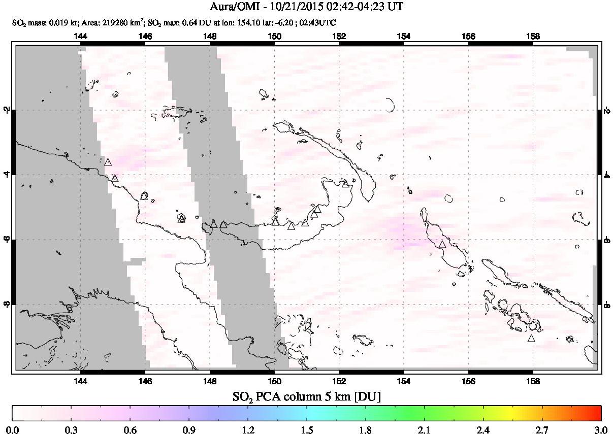 A sulfur dioxide image over Papua, New Guinea on Oct 21, 2015.