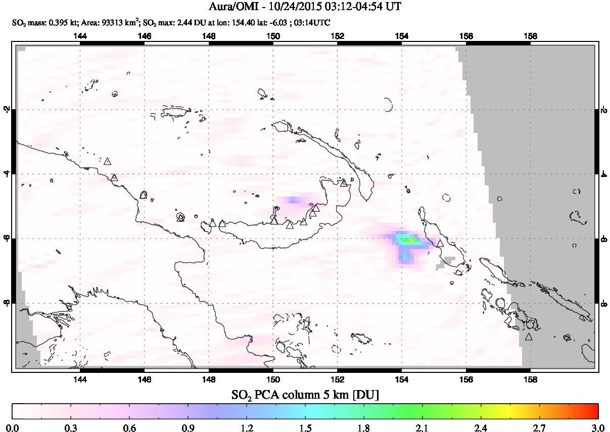 A sulfur dioxide image over Papua, New Guinea on Oct 24, 2015.