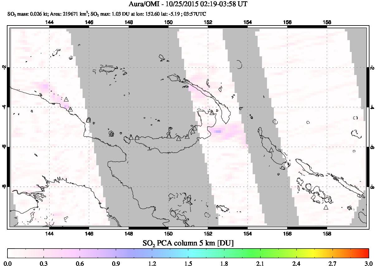 A sulfur dioxide image over Papua, New Guinea on Oct 25, 2015.