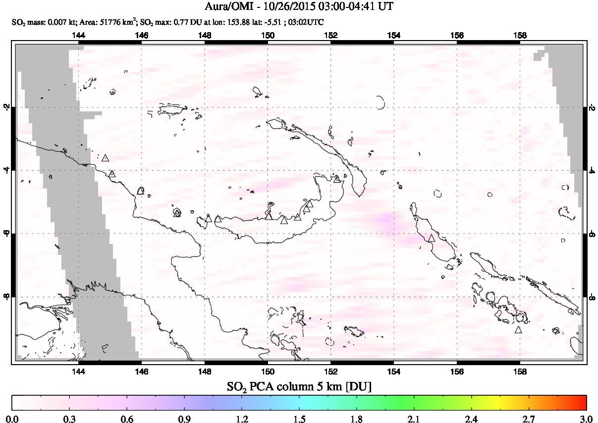 A sulfur dioxide image over Papua, New Guinea on Oct 26, 2015.