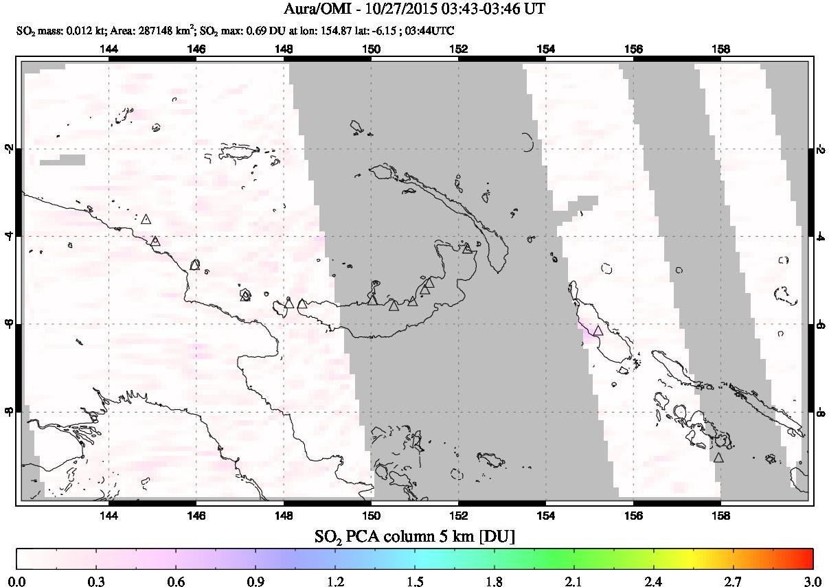 A sulfur dioxide image over Papua, New Guinea on Oct 27, 2015.