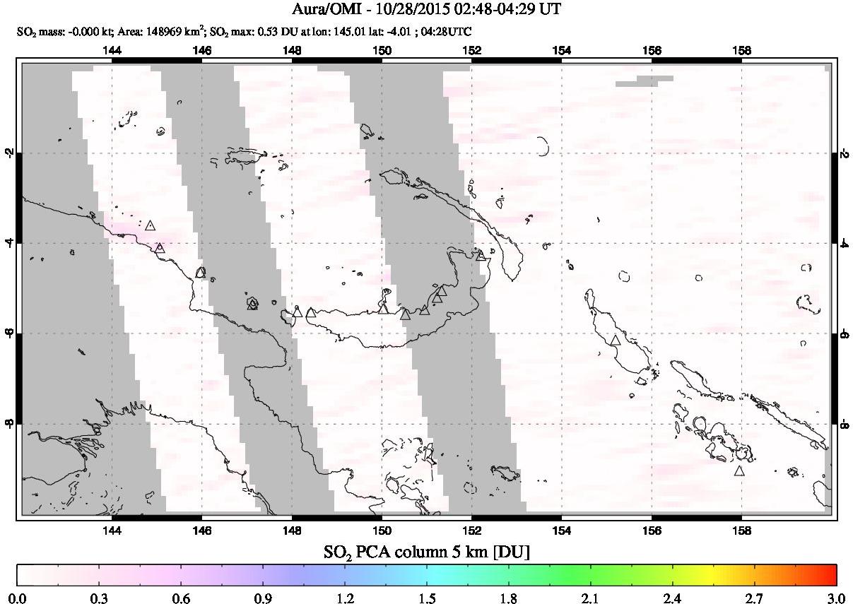 A sulfur dioxide image over Papua, New Guinea on Oct 28, 2015.