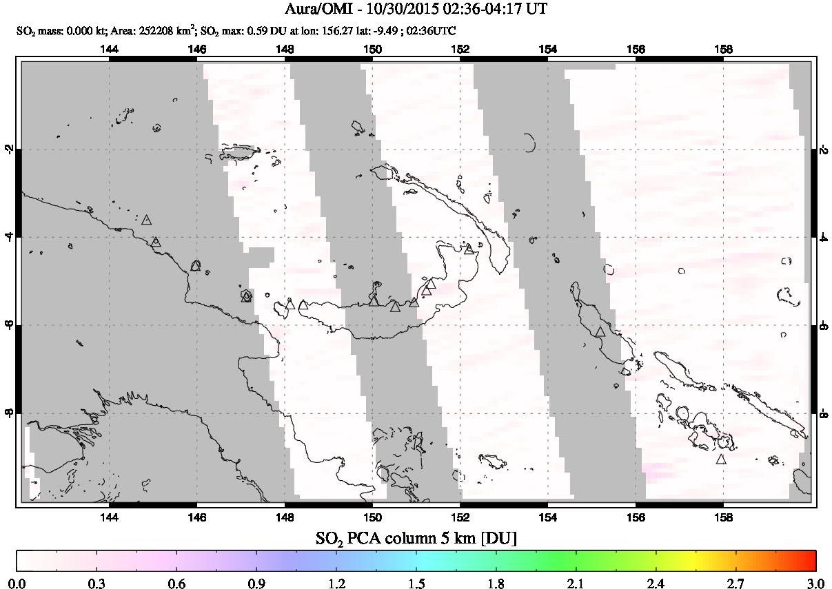 A sulfur dioxide image over Papua, New Guinea on Oct 30, 2015.