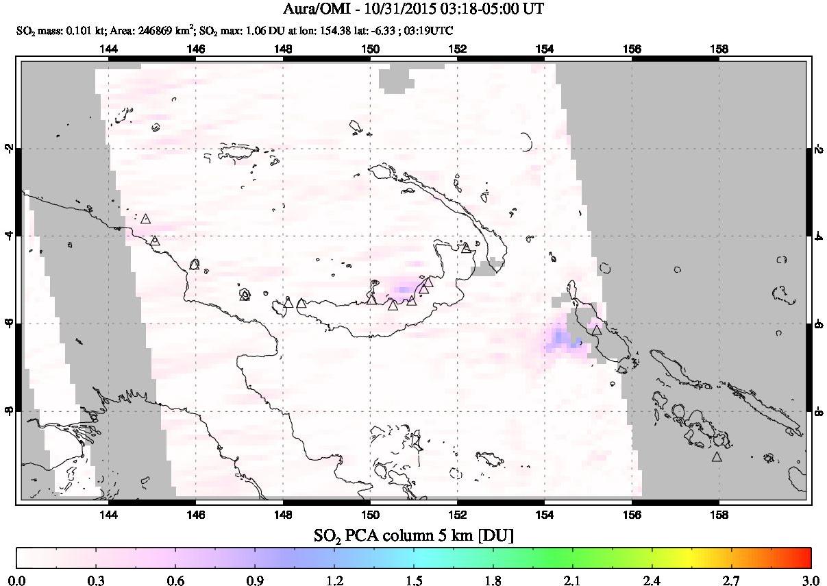 A sulfur dioxide image over Papua, New Guinea on Oct 31, 2015.