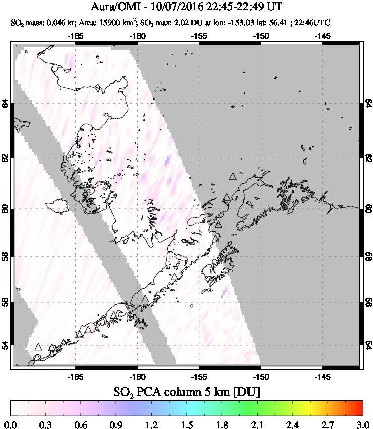 A sulfur dioxide image over Alaska, USA on Oct 07, 2016.