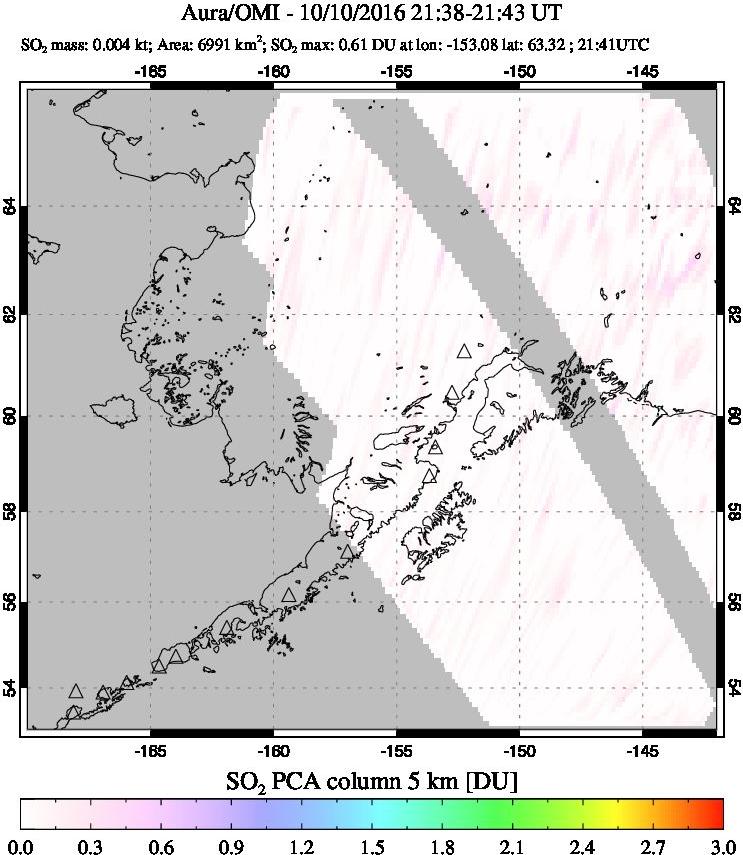 A sulfur dioxide image over Alaska, USA on Oct 10, 2016.