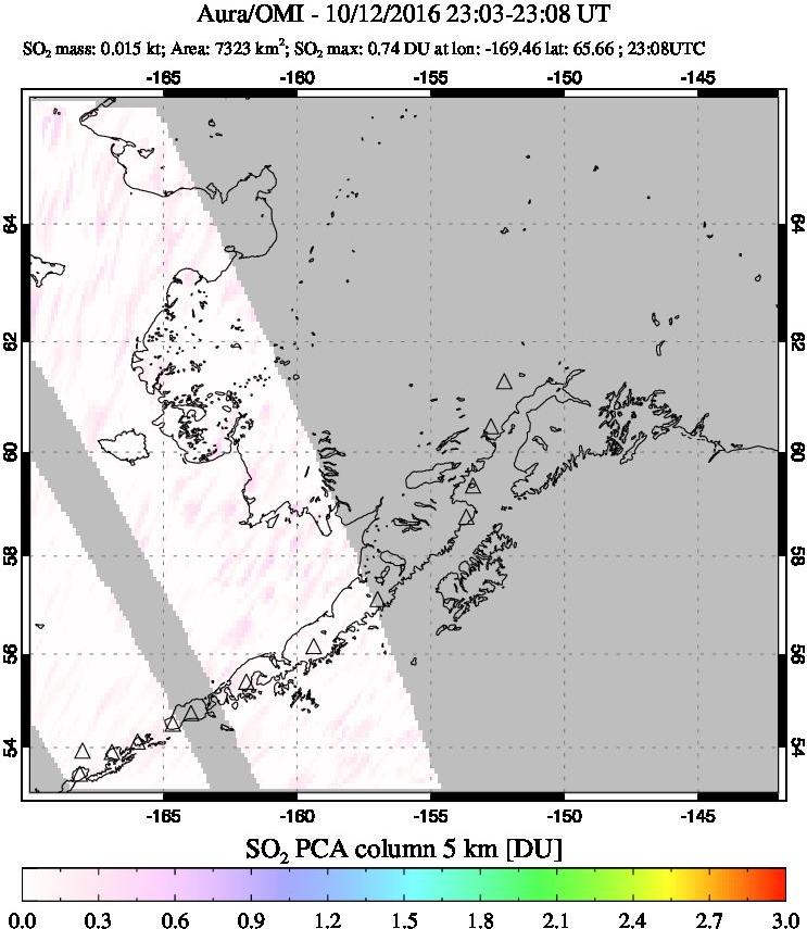 A sulfur dioxide image over Alaska, USA on Oct 12, 2016.