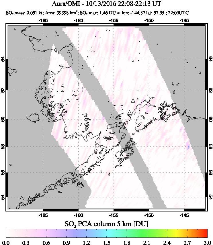 A sulfur dioxide image over Alaska, USA on Oct 13, 2016.