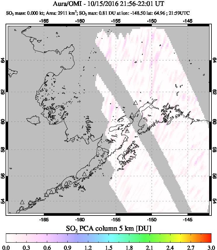A sulfur dioxide image over Alaska, USA on Oct 15, 2016.