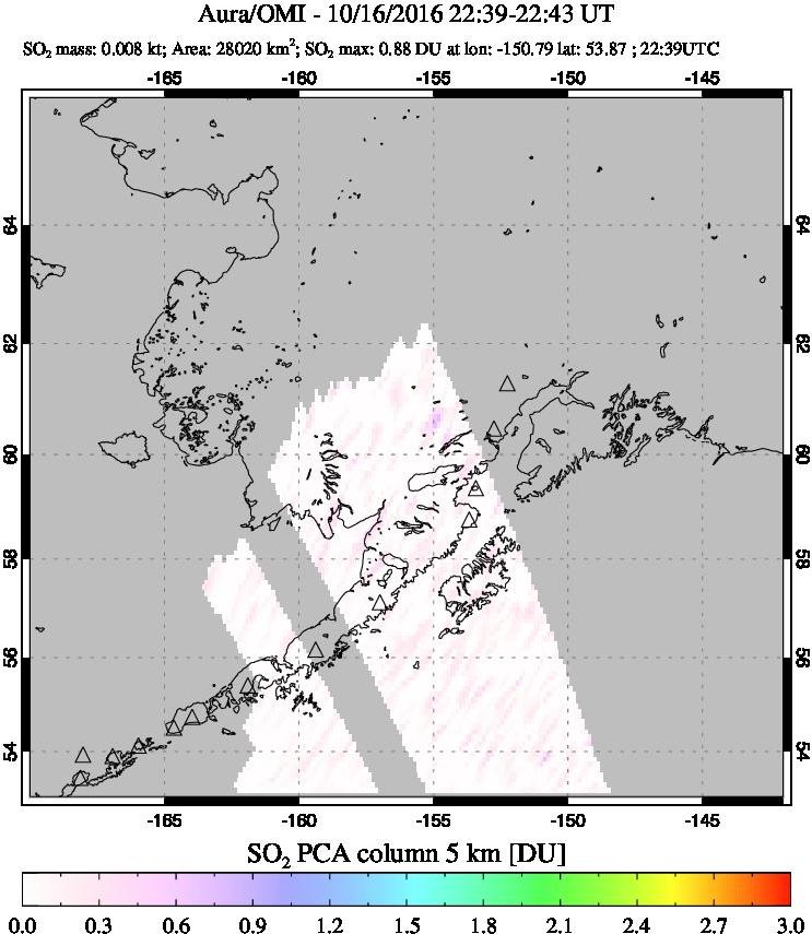 A sulfur dioxide image over Alaska, USA on Oct 16, 2016.