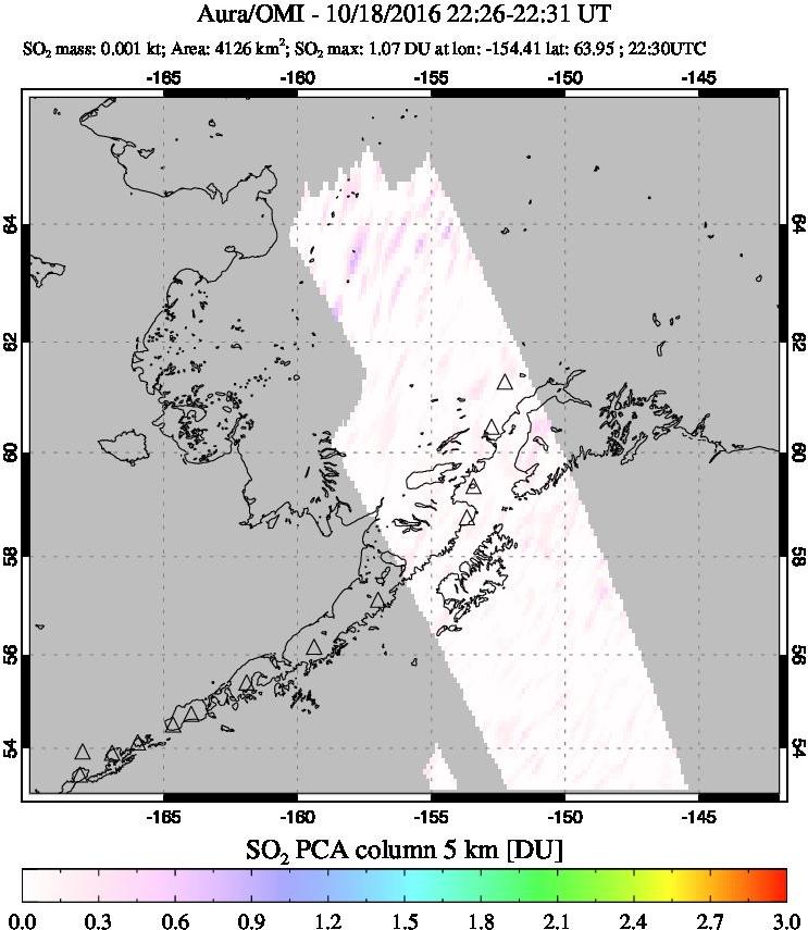 A sulfur dioxide image over Alaska, USA on Oct 18, 2016.