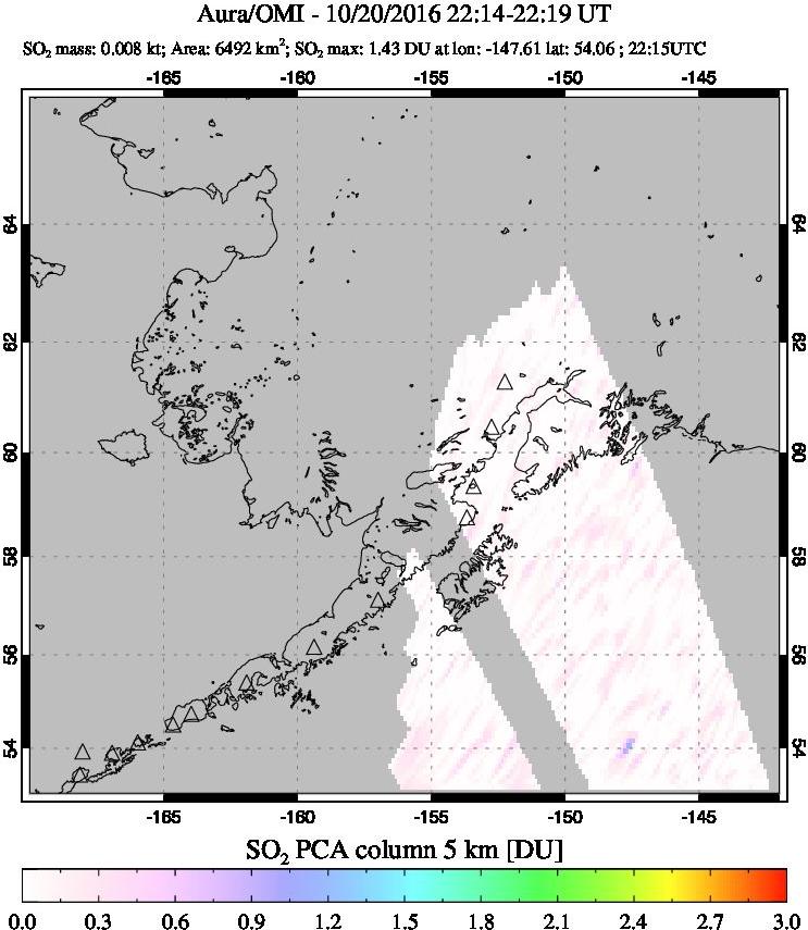 A sulfur dioxide image over Alaska, USA on Oct 20, 2016.