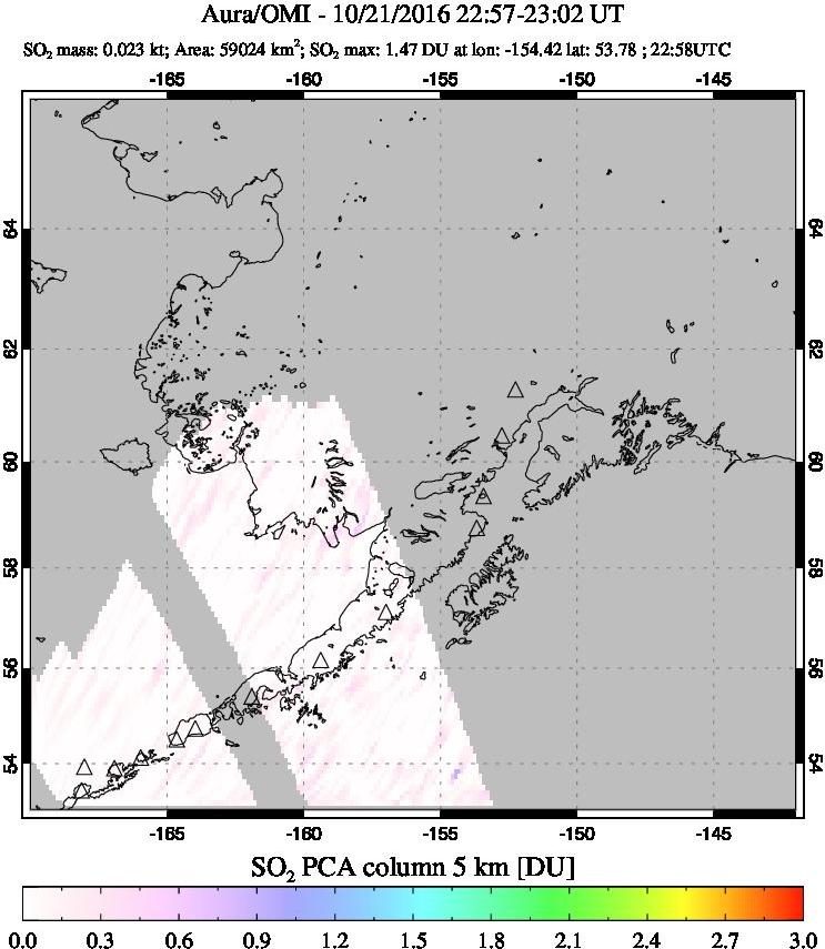 A sulfur dioxide image over Alaska, USA on Oct 21, 2016.