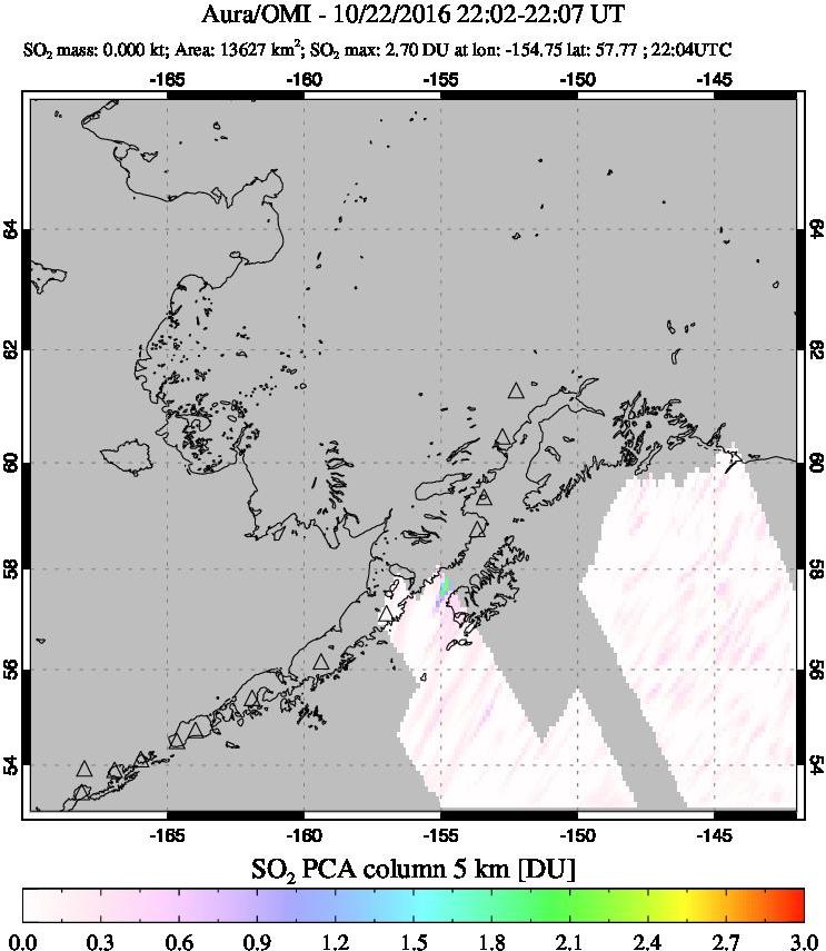 A sulfur dioxide image over Alaska, USA on Oct 22, 2016.