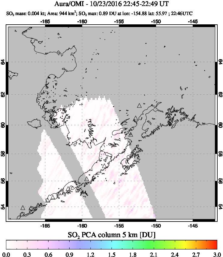 A sulfur dioxide image over Alaska, USA on Oct 23, 2016.