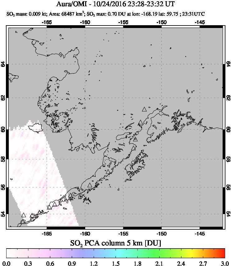 A sulfur dioxide image over Alaska, USA on Oct 24, 2016.