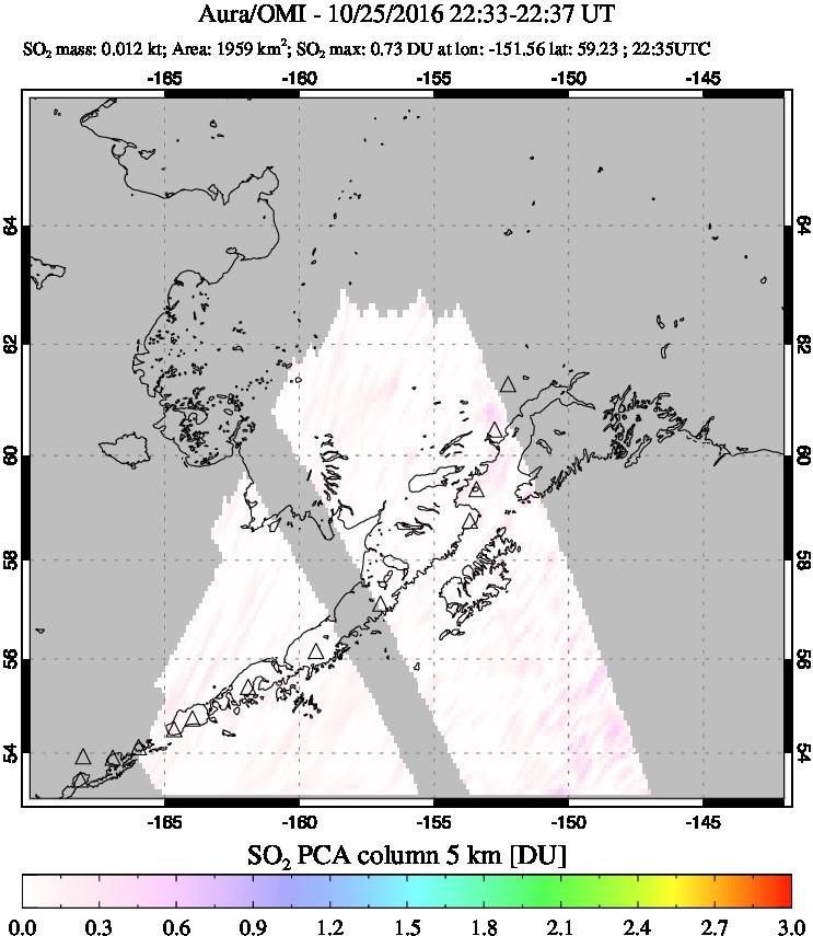 A sulfur dioxide image over Alaska, USA on Oct 25, 2016.