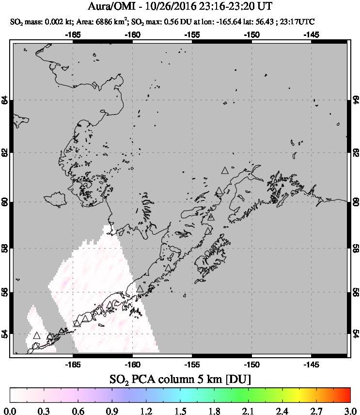 A sulfur dioxide image over Alaska, USA on Oct 26, 2016.
