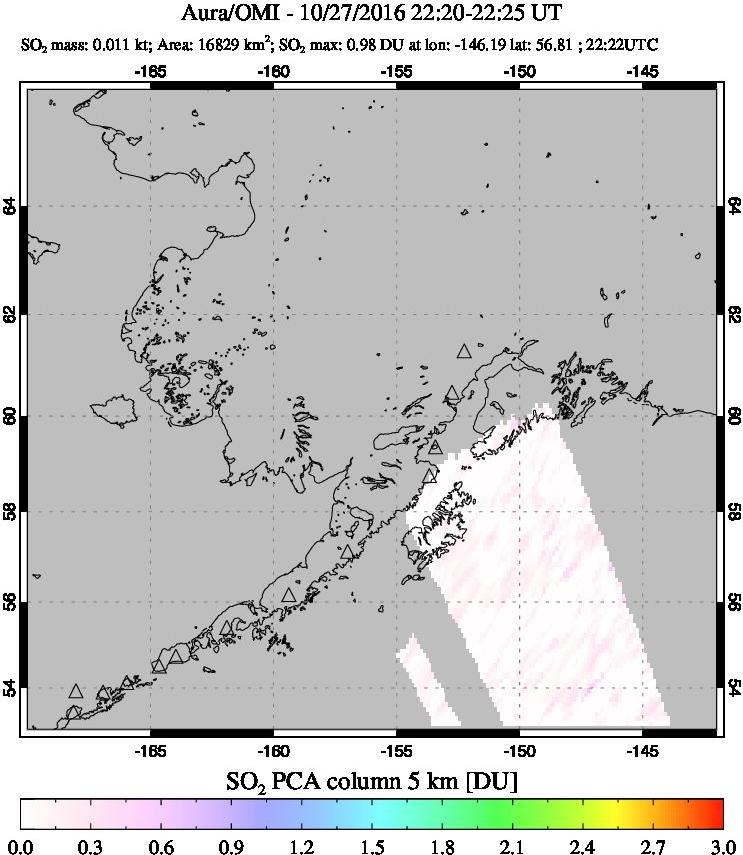 A sulfur dioxide image over Alaska, USA on Oct 27, 2016.