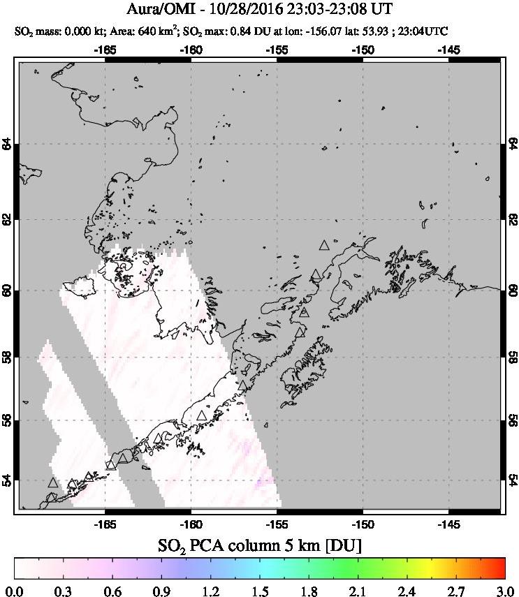 A sulfur dioxide image over Alaska, USA on Oct 28, 2016.