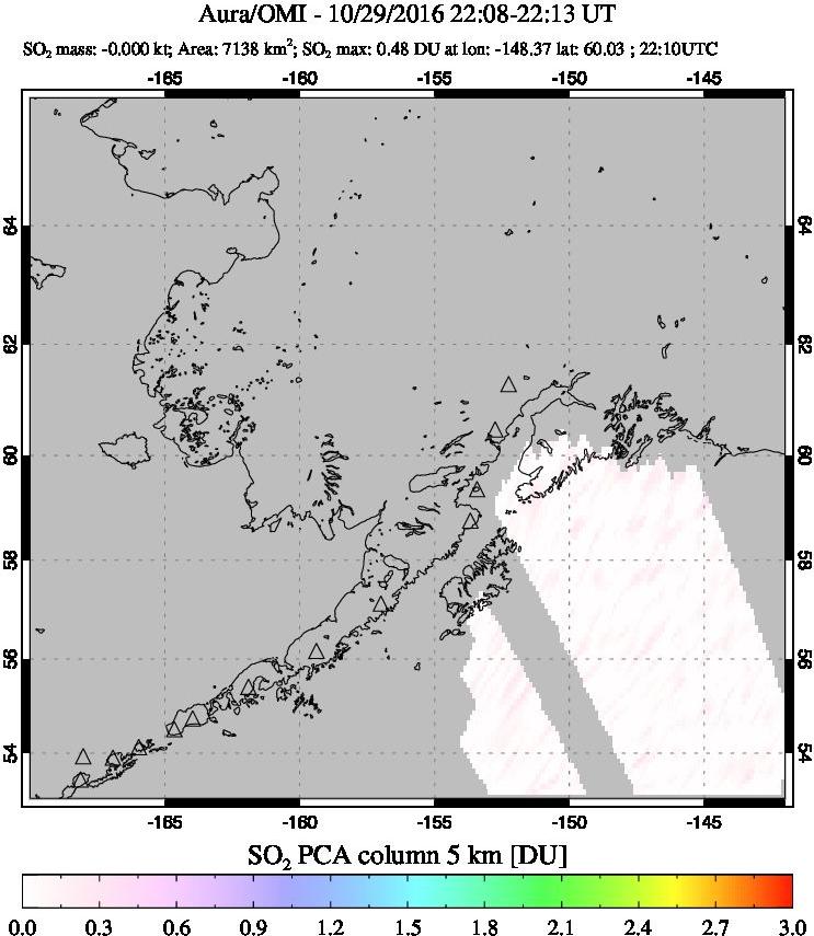 A sulfur dioxide image over Alaska, USA on Oct 29, 2016.