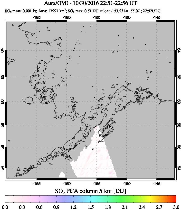 A sulfur dioxide image over Alaska, USA on Oct 30, 2016.