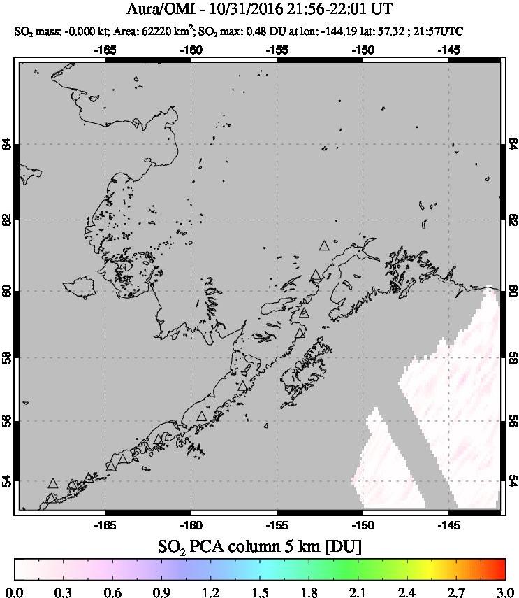 A sulfur dioxide image over Alaska, USA on Oct 31, 2016.