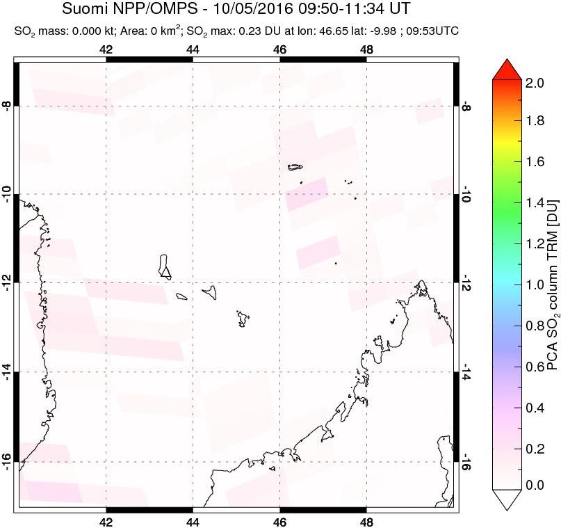 A sulfur dioxide image over Comoro Islands on Oct 05, 2016.